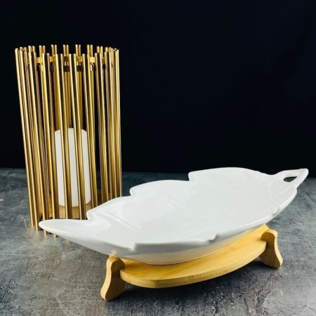 Lenardi Bamboo dish, on a stand, porcelain, length 37 cm
