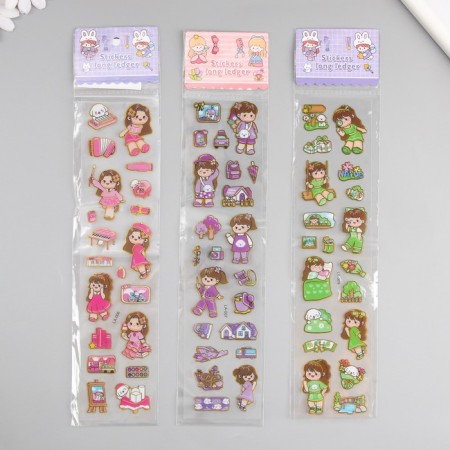 Plastic sticker with gold stroke "Girls and Hobbies" MIX 6.7x30.2 cm
