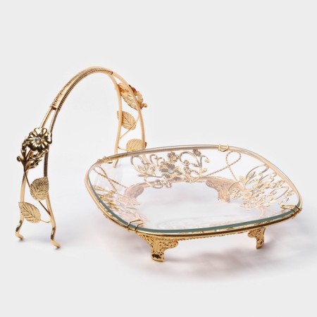Serving vase "Haigarden", 18.5 × 18.5 × 19 cm, removable handle, gold of gold metal-2