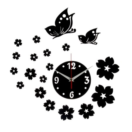 Watching interior watches, 3D "Flowers and butterflies", silent, sticker, large, D-15 cm