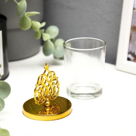 Glass of glass for 1 candle "Royal pattern" gold 11x5.5x5.5 cm-2
