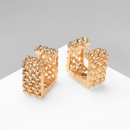 Earrings Metal "Accord" Ornament, Square, Color Gold
