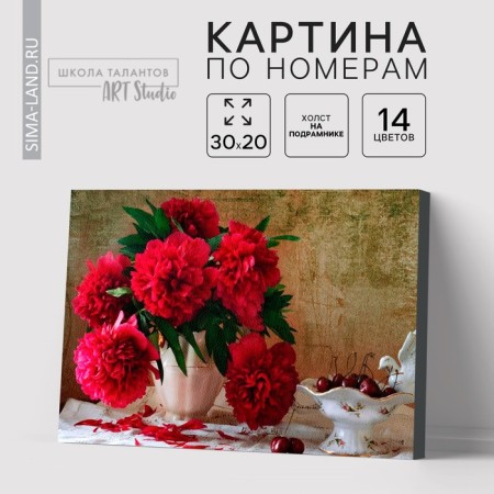Picture on numbers on canvas with a subframe "Pink peonies", 30x20 cm