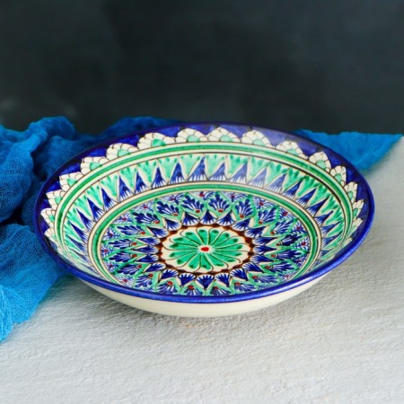 The plate of the Rishtan ceramics "Patterns", blue, deep, 20 cm