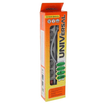Network filter Universal 967U-5001, 6 sockets, 1.8 m, 10 A, PVS 3x0.75, gray-1