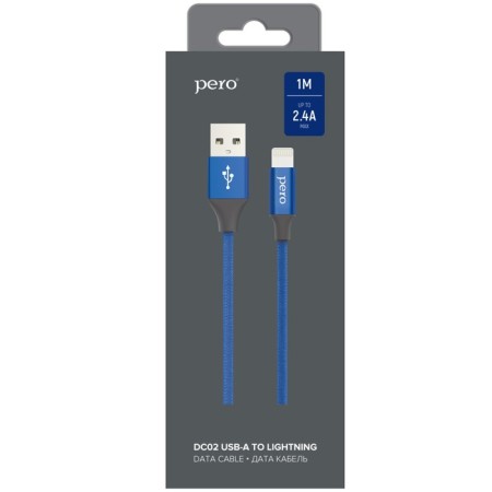 PERO DC -02, Lightning cable - USB, 2.4 A, 1 m, fabric braid, blue-3