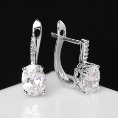 Earrings with rhinestones "Classic" delight, white color in silver-1