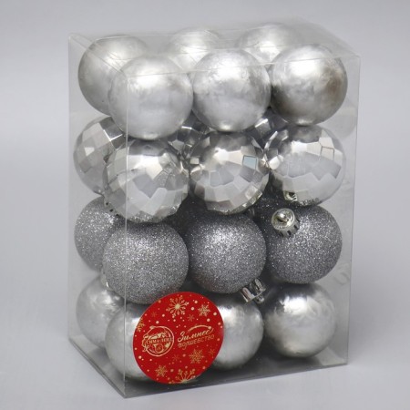Set of balls plastic D-4 cm, 24 pcs "Disco Assorted" silver-1