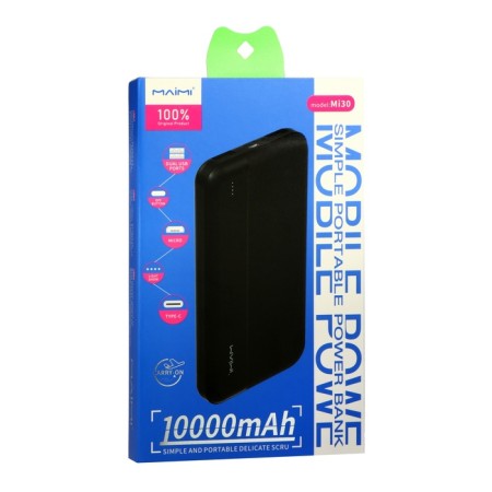 Maimi Mi30 external battery, 10,000 mAh, 2 USB, type-C, microUSB, 2.1 A, black-5