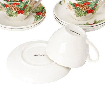 Service Porcelain Tea Daulay "Christmas", 12 items: 6 cups 280 ml, 6 saucers, d = 15 cm-4