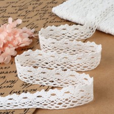 Knitted lace, 25 mm × 15 ± 1 m, white color