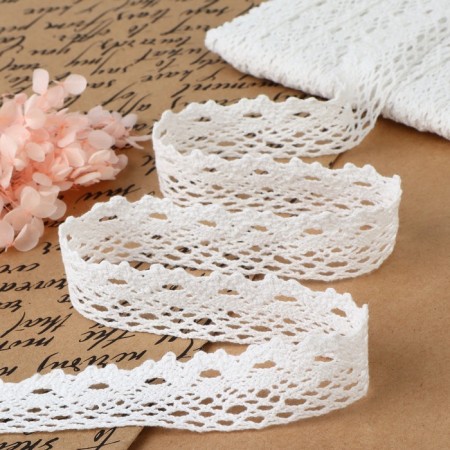 Knitted lace, 25 mm × 15 ± 1 m, white color