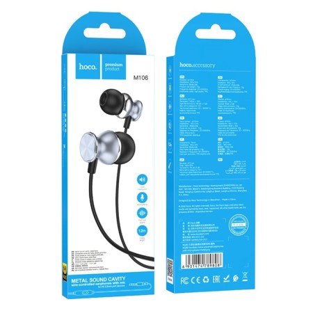 Hoco M106 headphones, wired, vacuum, microphone, 1.2 m, gray-5