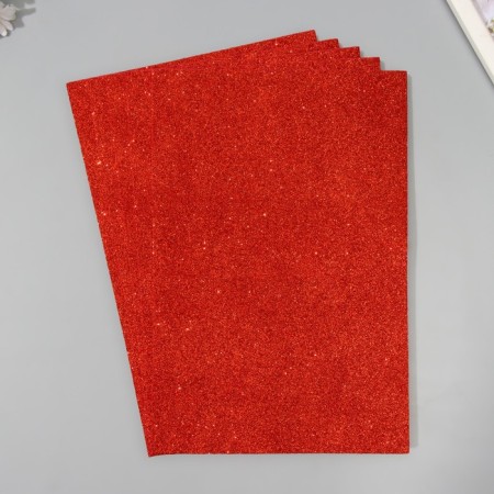 A set of glitter foamiran (5 sheets) 2 mm, 20x30 cm, red