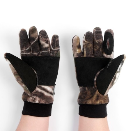 Gloves fleece "hunter" with leather pads, fleece, dark forest, p. 26-3