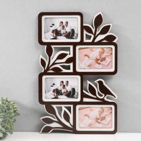 Photo frame LHDF "Bird" 33x51 in 4 photos 10x15 cm, col. Wenge-white (plastic screen)
