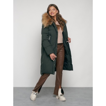 Coat insulated winter female, size 46, dark green color-16