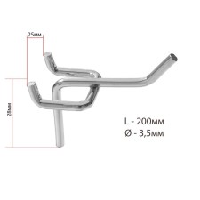 A single hook for a metal perforated panel, d = 3.5 mm, l = 20, chromium color
