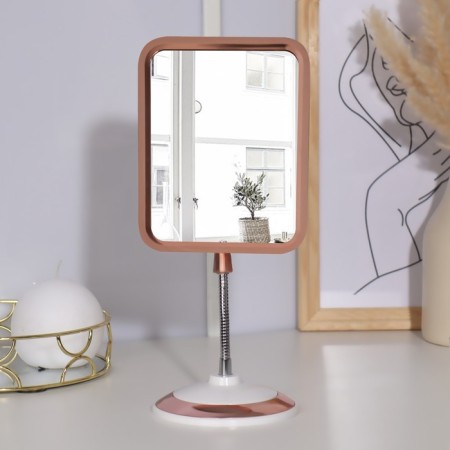 The mirror is desktop, on a flexible leg, bilateral, with an increase, a mirror surface 12.5 × 16 cm, the color of copper/white-1