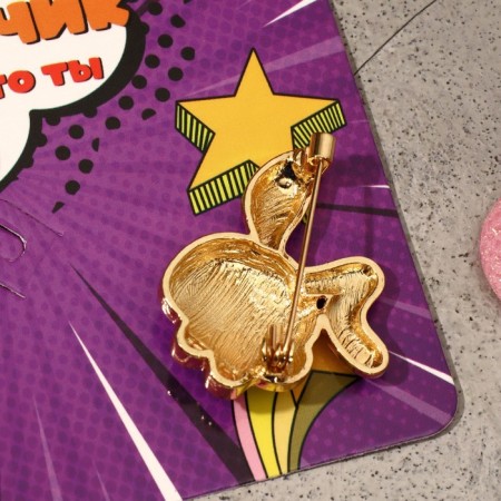 Brooch "Rabbit" with paws, white-gray color in gold-2