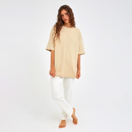 Women's T-shirt Minaku: Home Collection Beige Color, Rr. 48-2