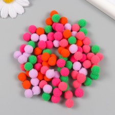 Pompons, 10 mm, 100 pcs/pack, 100% polyester, 5 colors in the assortment of 20 pcs