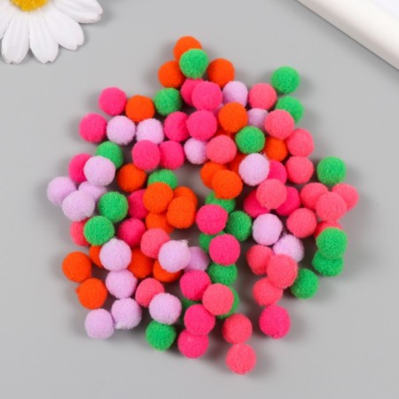 Pompons, 10 mm, 100 pcs/pack, 100% polyester, 5 colors in the assortment of 20 pcs