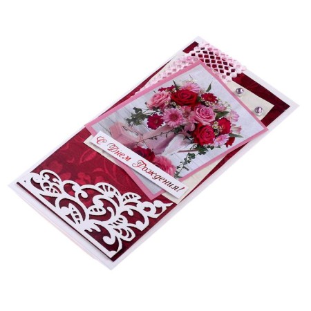 Money envelope "Happy Birthday!" Handmade, vase with flowers-1