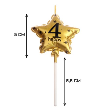 Candle in the cake on the skewer "Air ball. Star", number 4, 5.5 cm, golden-2