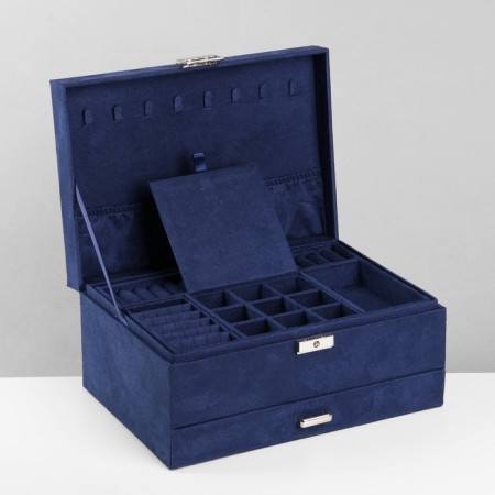 Steam for jewelry "Casket" 2-level, phlock, 24.5 × 17 × 12 cm, blue color-10