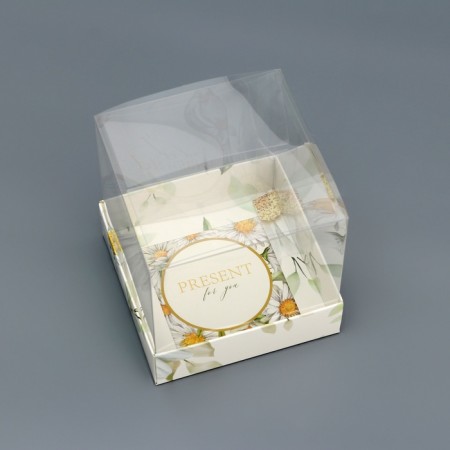 Box of the team with PVC lid, "chamomile", 10 x 10 x 10 cm. Confectionery packaging-1