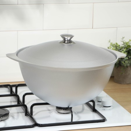 Cauldron for pilaf, 7 l, aluminum lid, cast pens, silver color-2