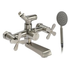 Bath mixer Zein Z3732, two -wound, pour 10 cm, watering can, hose, satin