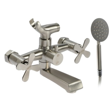 Bath mixer Zein Z3732, two -wound, pour 10 cm, watering can, hose, satin