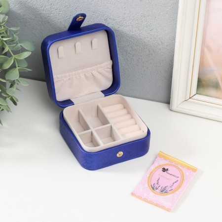 Casket Textiles for jewelry "Planting with decoration" Blue 10x10x6 cm-2