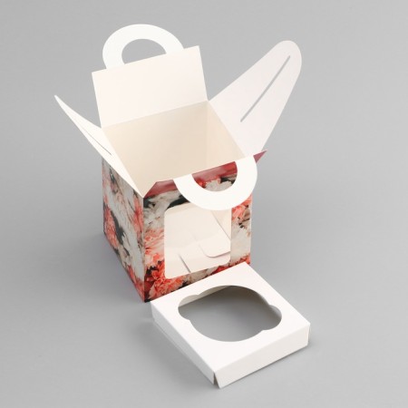 Box for 1 cupcake, "flowers", 9.2 x 9.2 x 11.1 cm, confectionery packaging-4