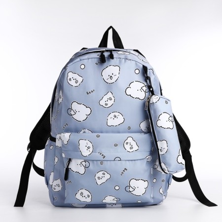 School backpack from textiles on a zipper, 3 pockets, pencil case, blue color-3