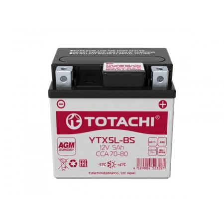 The battery Totachi Moto Ytx5l-BS, 5 Ah, reverse polarity