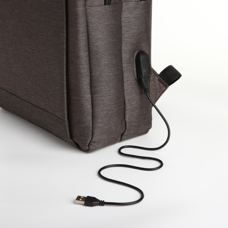 City backpack on a zipper, 2 pockets, with USB, brown color-6