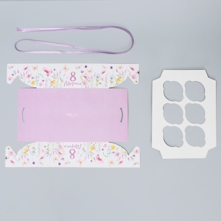Capcake box, confectionery packaging, 6 cells “With Love and Care”, March 8, 23 x 16 x 7.5 cm-4