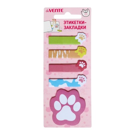 Bookmarks with adhesive edge 15 x 48 mm/45 x 45mm, 5 colors of 20 sheets, paper, Devente Cat PAWS-2