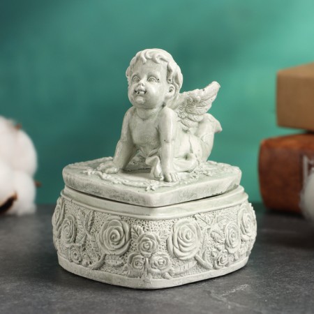 Casket with a lid "Heart with an angel" aged, 10x9cm-1