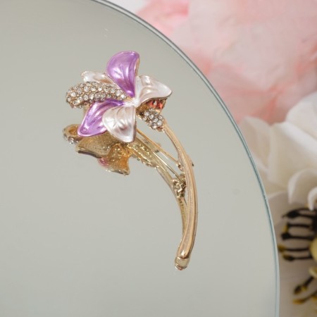 Brooch "Flower" Lily, the color of a lilac-white in gold-4