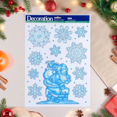 Stickers on the windows "New Year" Santa Claus, bag, 41x29 cm
