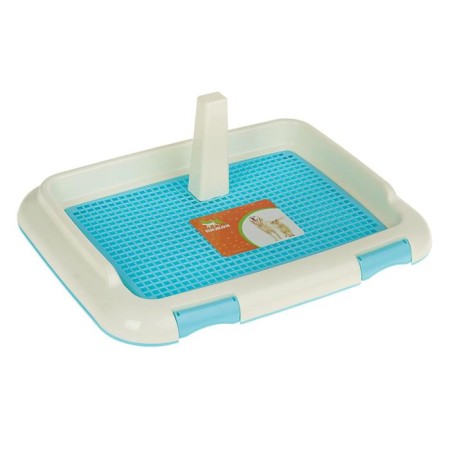 Dog toilet 46.5 x 35.5 x 5.5 cm, with a removable side, grille and column, blue