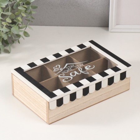 Casket tree with divisions "Roof a house with hearts" Black with white 23x15x7 cm