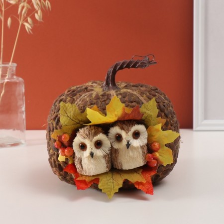 Decor "Two owls in the autumn pumpkin" 20x20x20 cm