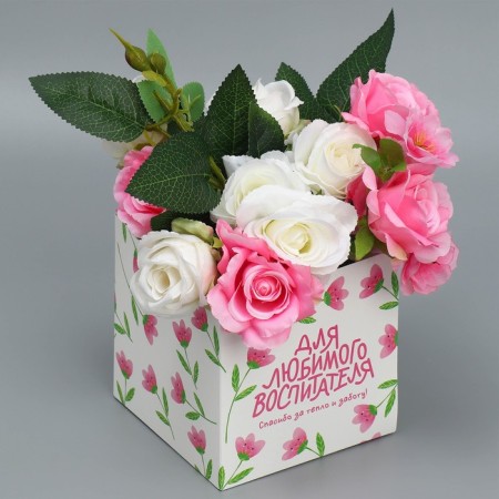 Gift box for flowers with PVC lid, packaging, “educator”, 12 x 12 x 12 cm-1