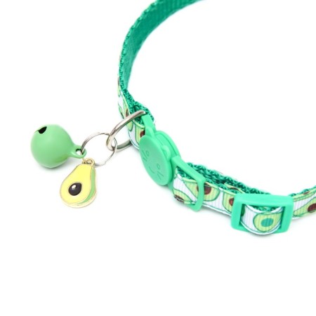 Textile collar "avocado" with a bell and pendant, 19-32 x 1 cm-2