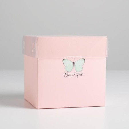 Gift box for flowers with PVC lid, packaging, "Beautiful", 12 x 12 x 12 cm-2